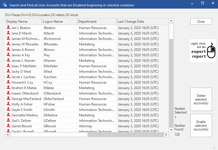Accounts that are Disabled Report